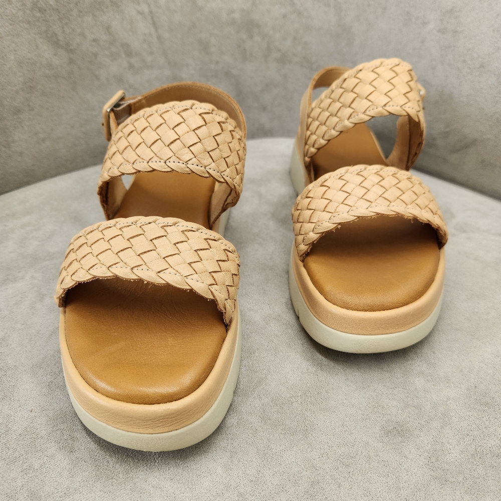 Dune London Flatform Sandals 10 Tan Woven Leather Lorris Chunky Lug Sole Strappy - Picture 10 of 16